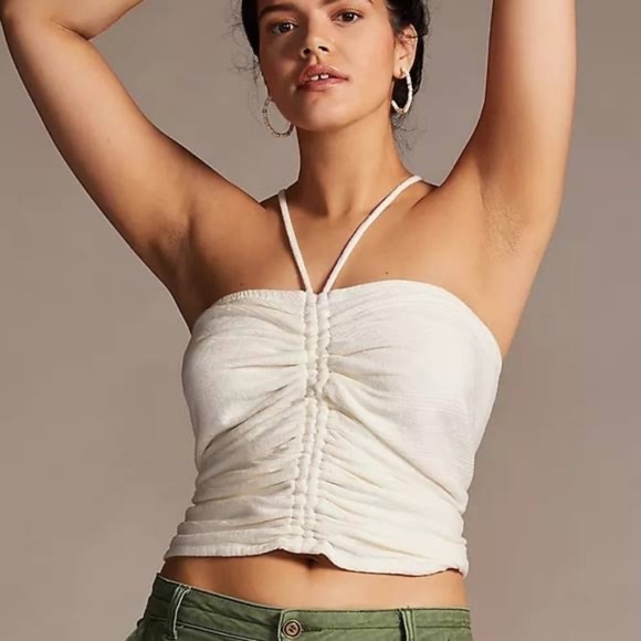 NWT ANTHROPOLOGY PILCRO PLUS 3X Ruched Ribbed Halter Ivory CamisoleCotton - Picture 2 of 5